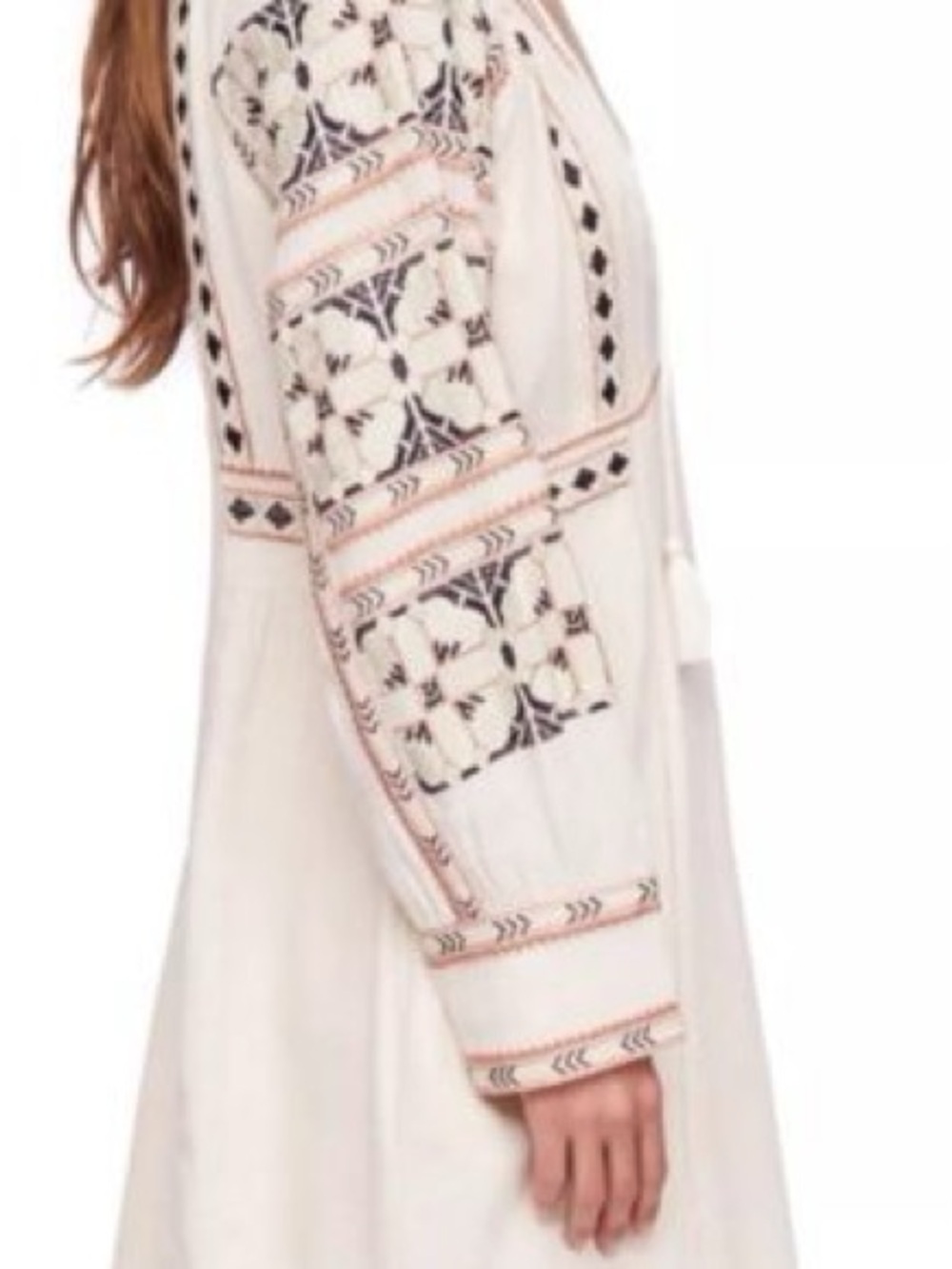 Free People All My Life Embroidered Boho Dress V-Neck Long Sleeve Cream size S - Picture 7 of 16